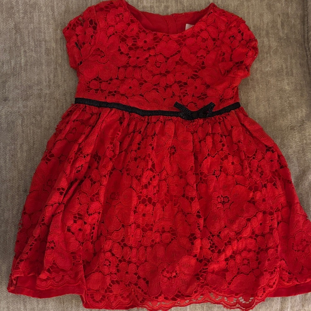 Joe Fresh Red Lace Kids Dress with Black Bow